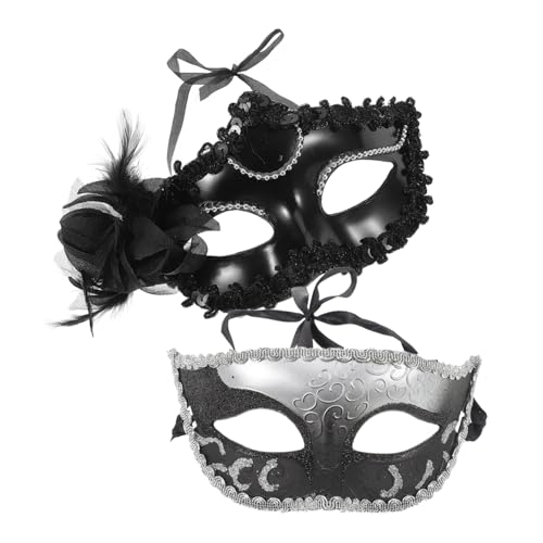 Beaupretty 2 Stück Paar-Masken-Set Plume-Handmaske Halloween-Handmaske Maskerade mit halber Gesichtsmaske Cosplay Maskerade Maske Party-Kostümmaske Partymaske Plastik von Beaupretty