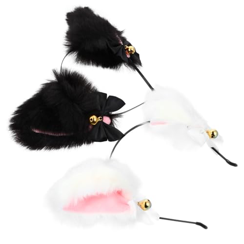 Beaupretty 2 Stück Plüsch Katzenohren Haarreif Teilig Cosplay Stirnband mit Glocken Party Fotorequisite Schwarz Weiß für Halloween Karneval Festival von Beaupretty
