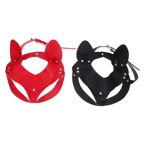 Beaupretty 2 Stück Punkstyle Fake Katzenohren Maske Langlebig Modisch Halbes Gesicht Unisex Kostüm für Halloween Karneval Cosplay in Schwarz und Rot von Beaupretty