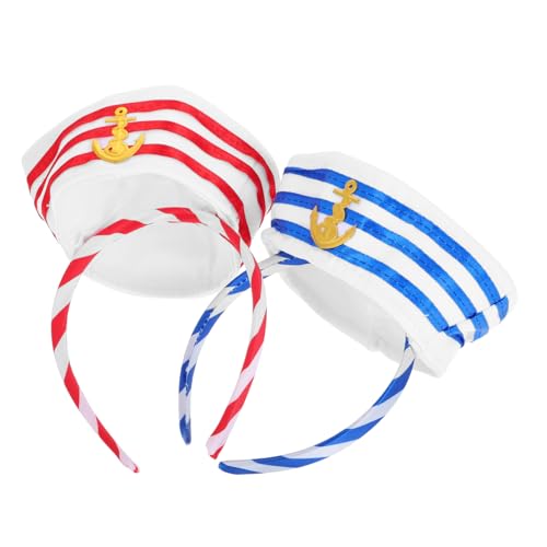 Beaupretty 2 Stück Teiliges Kapitänsmützen Haarreif Cosplay Zubehör für Damen und Herren Nautischer Party Haarreifen in Blau und Rot für Halloween Karneval und Mottopartys von Beaupretty