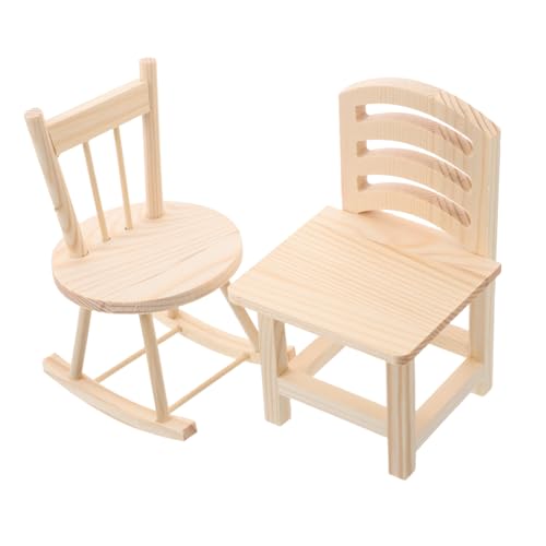 Beaupretty 2 Stück Teiliges Mini Holz Schaukelstuhl und Stuhl DIY für Puppenhaus Möbel Holzspielzeug Fördert Kreativität Feinmotorik Sichere Nachhaltige Materialien von Beaupretty