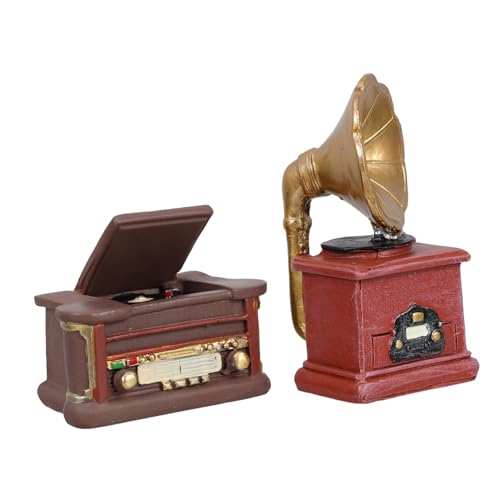 Beaupretty 2 Stück Teiliges Miniatur Grammophon Vintage Phonograph Modell aus Robustem Resin Dekorative Mini Schallplattenspieler für Puppenhaus Musik Tortendeko Retro Ornament für Wohn und von Beaupretty