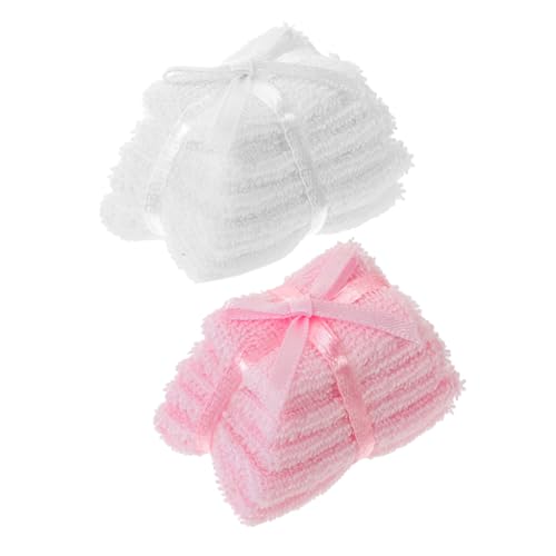 Beaupretty 2 Stück Teiliges Miniatur-mikrofaser-minihandtuch-Set für Puppenhaus Realistische Badtextilien Robustes Design Feine Details für Miniatur-badezimmerdekoration in Weiß und Rosa von Beaupretty