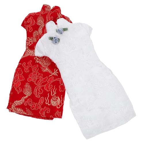 Beaupretty 2 Stück Teiliges Puppen Cheongsam Austauschbare Puppenkleidung Chinesisches Kostüm für Puppen Rot und Weiß für Kreatives und DIY Projekte von Beaupretty