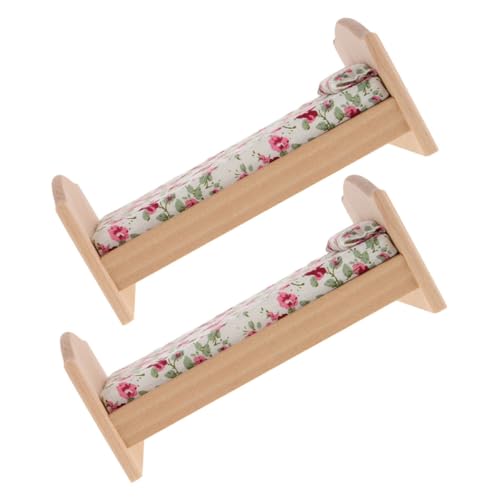 Beaupretty 2 Stücke Teiliges Miniatur-puppenhaus Einzelbett aus Holz Vintage Stil Naturbelassen mit Stoffbettwäsche Leicht zum Bemalen und Dekorieren Puppenhausmöbel für Kreatives von Beaupretty