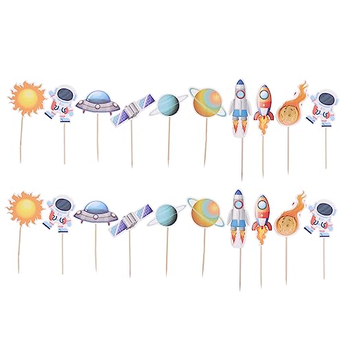 Beaupretty 20 Stück Teiliges Astronaut Kindergeburtstag Tortendeko Sichere Cake Insert Dekoration für Party Detailreiche Weltraum Motive für Festliche Kuchen Gestaltung von Beaupretty