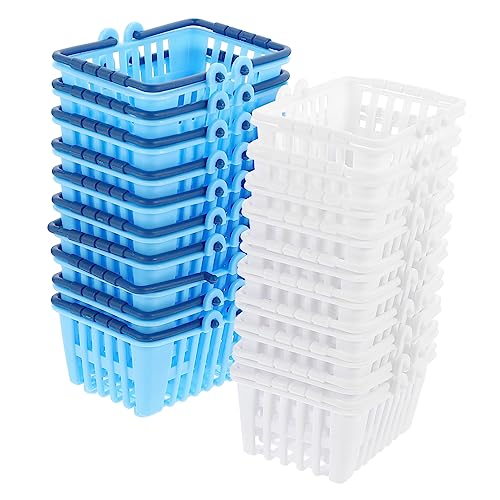 Beaupretty 20 Stück Teiliges Mini Einkaufskorb aus Robustem Material Multifunktional als Aufbewahrungskorb und Schreibtischdekoration für Puppenhaus Szenen Weiß und Blau von Beaupretty