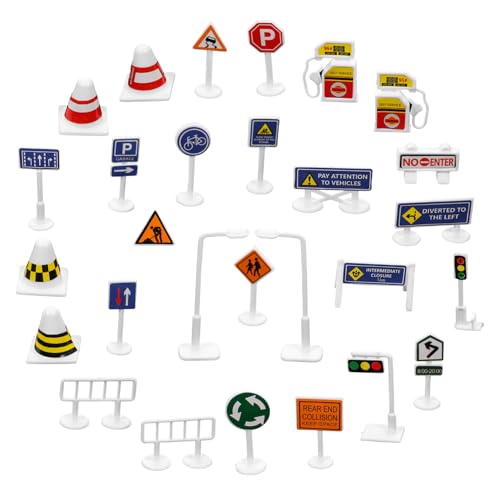 Beaupretty 28 Stück Teiliges Set Verkehrsschilder für Straßenzeichen Modellspielzeug Kreatives Langlebiges Kunststoffmaterial für Straßen und Verkehrssicherheit für Vorschule und von Beaupretty