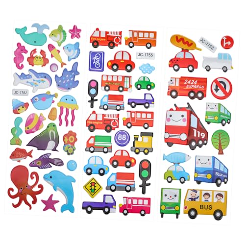 Beaupretty 3 Blätter Cartoon Aufkleber mit Fahrzeugen Tieren und Straßenschildern Selbstklebende Dekosticker für Geschenkversiegelung und Bastelprojekte von Beaupretty