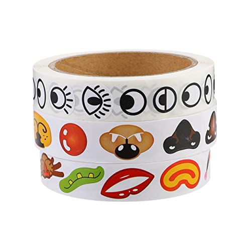 Beaupretty 3 Rollen Selbstklebende Augen Nasen und Mund Aufkleber für Bunte DIY Sticker zum Basteln Vielseitig Verwendbar für Scrapbooking Wasserflaschen Laptops und Partydekoration von Beaupretty