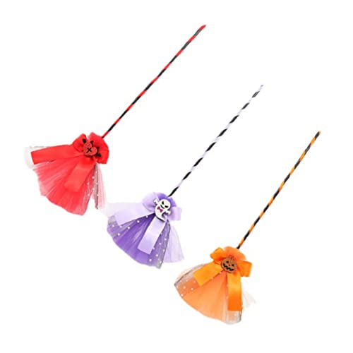 Beaupretty 3 STÜCKE Teiliges Halloween Hexenbesen Kunststoff Hexenbesen für Kostümpartys und Halloween Dekoration Orange Rot von Beaupretty