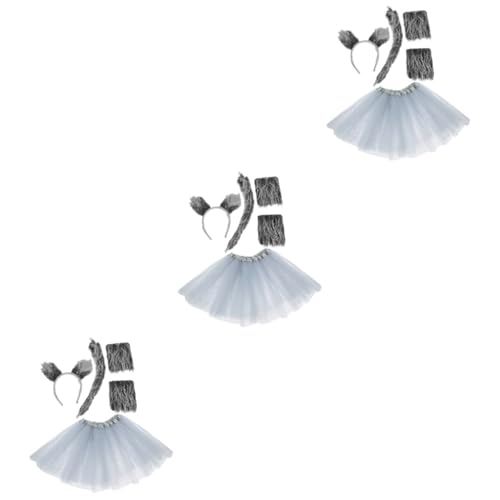 Beaupretty 3 Sätze Stirnband mit Wolfsohren Werwolf Tutu-Rock Ohren und Wolf Kostüm Wolfskopf Party Wolf-Kostüm-Requisiten Stofftierkostüm Wolf-Cosplay-Requisiten Plüsch Grau von Beaupretty