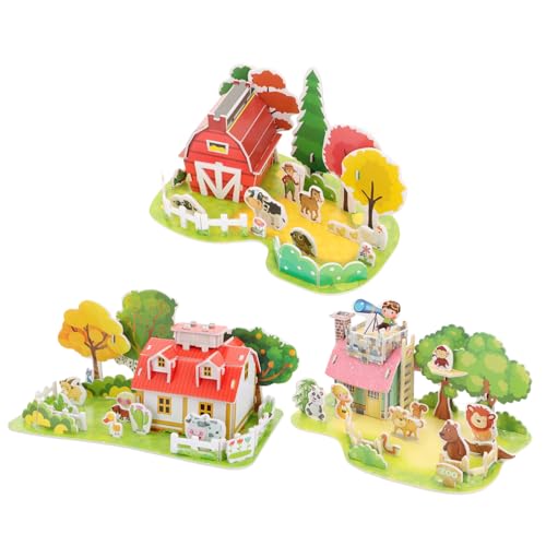 Beaupretty 3 Sätze Teiliges Puzzle für Pädagogisches Lernspielzeug mit Tier und Hausmotiven Fördert Räumliches Feinmotorik und Geduld Langlebiges Material für Ab Jahren von Beaupretty