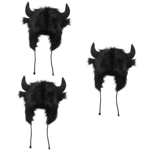 Beaupretty 3 Stück Hornohrmütze Party Kappe Kopfbedeckungen Mit Tierohren Tierkostümhüte Cartoonhut Tierohrhut Multifunktionaler Tierhut Erwachsene Hüte Wilder Tierhut Schwarz Polyester von Beaupretty