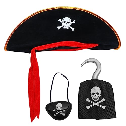 Beaupretty 3 Stück Piratenhut-Set halloween costume halloween kleidung piratin die piraten toy set Piratendekorationen Haken Halloween Kostümzubehör Requisiten Halloween-Cosplay-Zubehör Black von Beaupretty