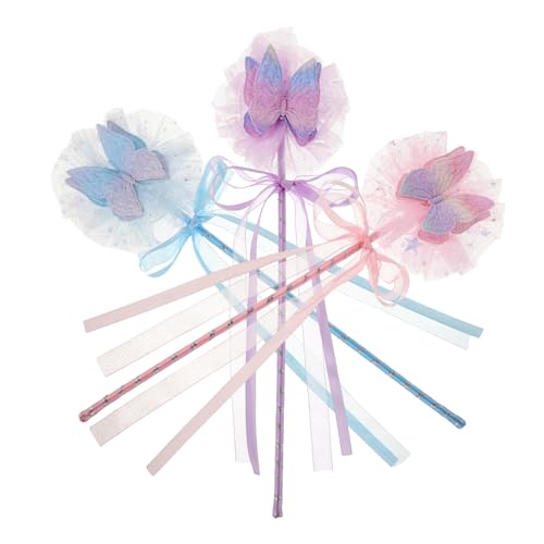 Beaupretty 3 Stück Teiliges Dekorative Feenstäbe mit Süßem Schleifendetail Tragbare Schmetterlings Zauberstäbe Rosa und Himmelblau für Kindergeburtstage Cosplay und Partygeschenke von Beaupretty