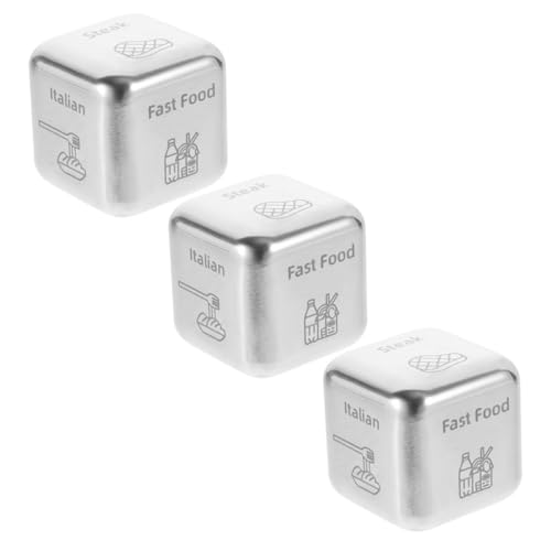 Beaupretty 3 Stück Teiliges Edelstahl Food Decision Dice Langlebige Dinner Würfel mit Klaren Symbolen Kompakt und Tragbar Kreative Essensentscheidung für Jubiläen von Beaupretty