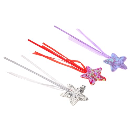 Beaupretty 3 Stück Teiliges Feenstab für Mädchen Glitzernder Zauberstab Rot Silber und Leichtes Party Accessoire für Kindergeburtstag Kostüm und Spielspaß von Beaupretty