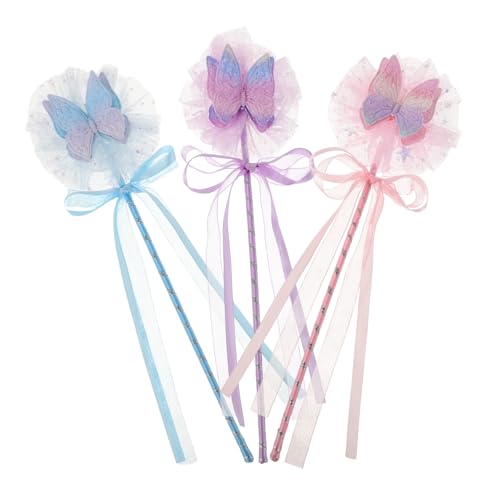 Beaupretty 3 Stück Teiliges Feenstab mit Schleifen-Design Handliche Feenstäbe in Rosa Helllila und Himmelblau Kinderfreundlich für Prinzessinnen-Party Dekoration Kreatives für Mädchen von Beaupretty