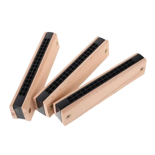 Beaupretty 3 Stück Teiliges Holzmundharmonika Doppelreihe Pädagogisches Musikinstrument für Kleinkinder und Anfänger Fördert Musikalisches Lernen und Familienunterhaltung von Beaupretty