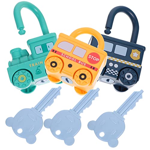 Beaupretty 3 Stück Teiliges Lernspielzeug Schlüssel Schloss für Ab Jahren Pädagogisches Feinmotorikspielzeug Sensorisches Vorschulspielzeug mit Bunten Fahrzeugmotiven Fördert Zufällige Farbe von Beaupretty