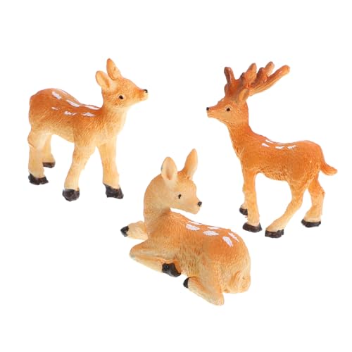 Beaupretty 3 Stück Teiliges Miniatur Hirsch Figurenset aus Resin Realistische Kleine Waldtiere Deko für Garten Mikro Landschaft Pflanzen und Weihnachtsdeko Detailreiche Tierstatuen Ornamente von Beaupretty