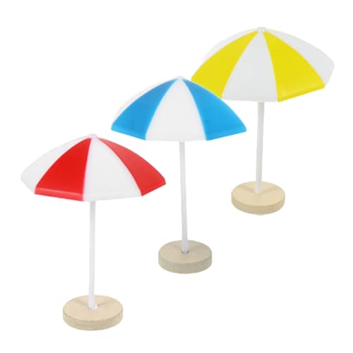 Beaupretty 3 Stück Teiliges Miniatur Schirm Kunststoff Mittlere Realistische Strand-deko für Puppenhäuser Mikro-landschaften DIY Bastelprojekte Farblich Sortiert Rot Gelb Blau von Beaupretty