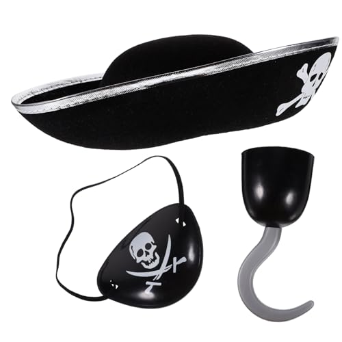 Beaupretty 3 Stück Teiliges Piraten Kostüm Set für Halloween Piratenhut Augenklappe Piratengriff für Rollenspiele Cosplay und Kostümpartys Zufällige Farbe Zufällige Farbe von Beaupretty