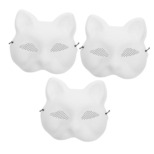 Beaupretty 3 Stück Weiße Unbemalte Katzen und Fuchs Halbgesichts Masken mit Spitzenaugen DIY Blank Hand Painted Mask zum Bemalen für Halloween Partys und Kreative Bastelarbeiten von Beaupretty
