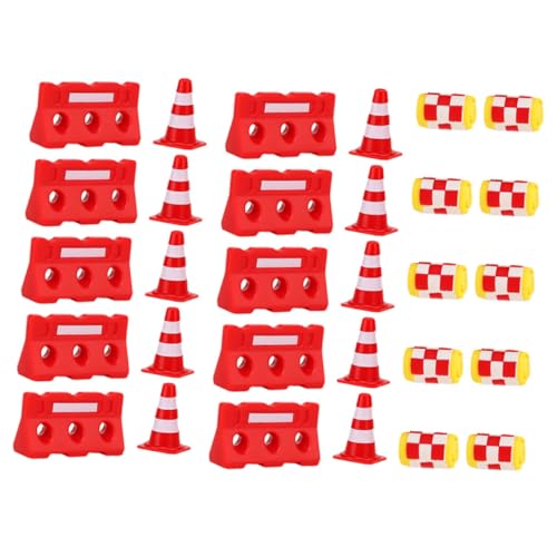 Beaupretty 30 Stück Teiliges Miniatur verkehrszeichen spielset mit Kleinen Verkehrsleitkegeln Roten Absperrungen und Gelben Schutzbehältern Pädagogisches Baustellen der Verkehrssicherheit von Beaupretty