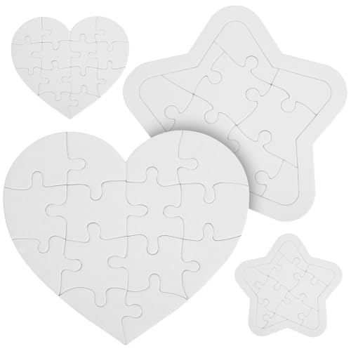 Beaupretty 4 Sätze Leeres Puzzleset zum Ausmalen Teiliges mit Herz und Sternförmigen Weißen Puzzles für Kreative Bastelprojekte von Jungen und Mädchen für Diy Malen und Zeichnen von Beaupretty