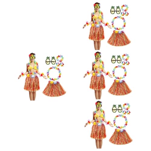 Beaupretty 4 Sätze Strohrock-Set die Röcke Hula Gras Outfits Grasröcke für Party tropisch Strohrock für Festival Hula-Gras-Rock Hawaiiröcke für Frauen Hawaii Strohrock Plastik von Beaupretty