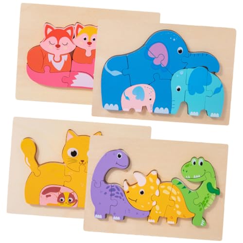 Beaupretty 4 Sätze Teiliges Holzpuzzle mit Tiermotiven Sicher und Glatt Fördert Feinmotorik und Hand Auge Koordination Pädagogisches Lernspielzeug für Kleinkinder Ab Jahr Bunte Cartoon von Beaupretty