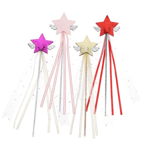 Beaupretty 4 Stück Bezaubernde Zauberstäbe für Langanhaltender Praktischer Fairy Wand mit Stern Design für Kostümpartys Cosplay und Aufführungen Hellrosa Gold Rot von Beaupretty