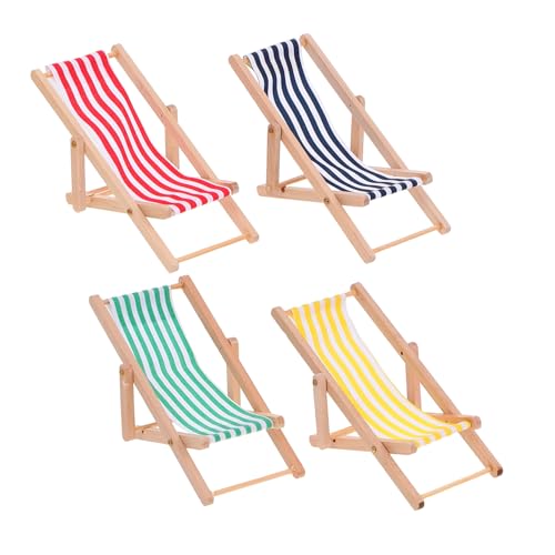 Beaupretty 4 Stück Dekorative Mini Liegestühle für Puppenhaus Strandstuhl Deko Blau Rot Gelb Grün für Mini Haus Kinderzimmer und DIY Projekte von Beaupretty