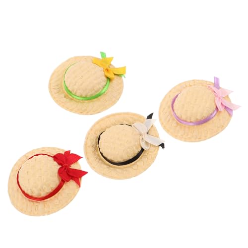 Beaupretty 4 Stück Handgewebte Mini Strohhüte Kleine Kunstvolle Puppenhüte Leichte Verstellbare Dollhouse Dekoration für DIY Bastelprojekte und Fotografie Requisiten Farbenfrohe Mini Hüte von Beaupretty
