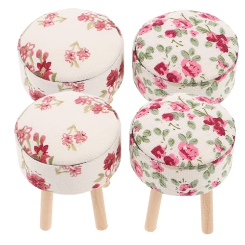 Beaupretty 4 Stück Maßstab Realistische Holz Hocker mit Weichem Stoffbezug für Küche und Wohnzimmer Dekoration von Beaupretty