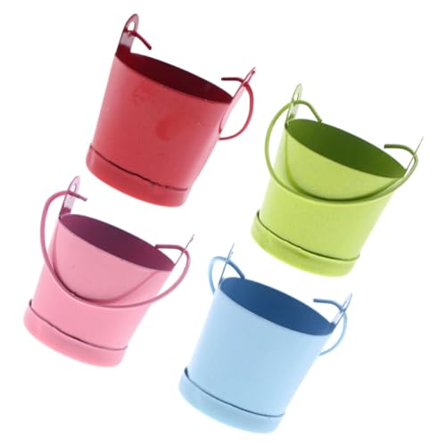 Beaupretty 4 Stück Miniatur Metall Eimer mit Griff Miniatur Wasserbehälter für Puppenhaus Dekoration Bunte Kleine Pflanzkübel aus Langlebigem Weißblech Vielseitig für DIY Mikrolandschaften von Beaupretty