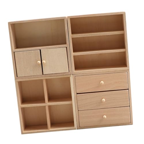 Beaupretty 4 Stück Miniatur Möbel Teilig aus Massivem Holz Realistisches DIY Puppenhaus Zubehör Miniatur Schrank und Bücherregal Kreative Bastelstücke für Mini Haus Dekoration von Beaupretty