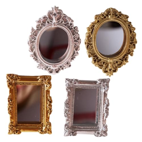 Beaupretty 4 Stück Miniatur Spiegel Teilig Resin Vintage Stil Mini Spiegel für Puppenhaus Dekoration Europäischer Retro Look Leicht und für und Basteln von Beaupretty