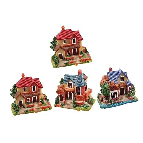 Beaupretty 4 Stück Miniaturhaus Resin Figuren Vivid Micro Landscape Dekoration für Home Garden Vielseitige Verwendung als Tisch und Pflanzendekoration von Beaupretty