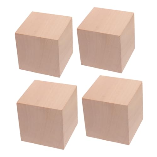 Beaupretty 4 Stück Quadratische Holzbausteine Naturbelassene Würfel für DIY Modelle Pädagogische Geometriehilfe Kindersicheres Montessori Lernspielzeug zur Mathematischer Fähigkeiten von Beaupretty
