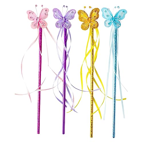 Beaupretty 4 Stück Schmetterlings Feenstäbe mit Ribbons Handheld Zauberstäbe für Mädchen für Kostümfeste Geburtstagsfeiern und Kreative Rollenspiele von Beaupretty