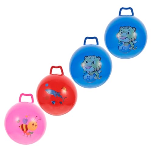 Beaupretty 4 Stück Teiliges Aufblasbare Hüpfbälle mit Griff für Bouncy Balls mit Cartoon Muster Robust und Sicher für Mädchen Outdoor spaß und Gleichgewichtstraining von Beaupretty
