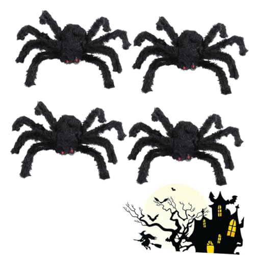 Beaupretty 4 Stück Teiliges Halloween Deko Plüsch Spinnen Schwarz Kuschelige Realistische Halloween Requisiten für Party Laden Gruseldeko Sicher und Tragbar von Beaupretty
