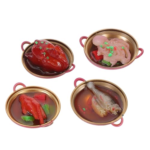 Beaupretty 4 Stück Teiliges Miniatur Hot Pot aus Resin mit Schalen Chinesische Miniatur Feuertopf Modelle Puppenhaus Küche Dekoration Detailreiche Mini Essensreplik für Kreatives Rollenspiel von Beaupretty