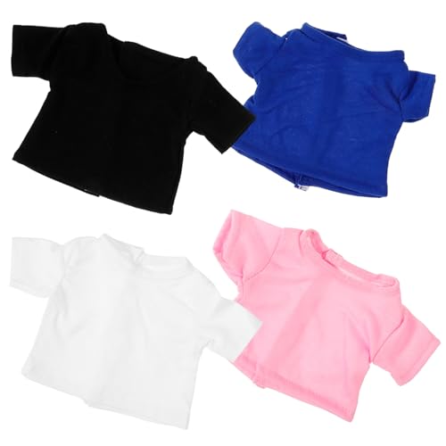Beaupretty 4 Stück Teiliges Puppenkleidungsset Teddybär T Shirt aus Weichem Stoff Austauschbare Kleine Puppenkleidung Niedliches Kuscheltier Outfit in Weiß Blau und Schwarz Leicht an von Beaupretty