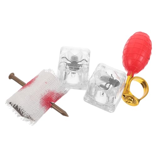 Beaupretty 4 Stück Teiliges Set Prank Spielzeuge mit Wassersprüh Ringen Fake Nagel und Realistischen Eiswürfeln für Halloween und Aprilscherz Partys von Beaupretty