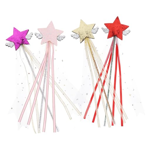 Beaupretty 4 Stück Teiliges Sternförmige Feenstäbe für Mädchen Leichte Magiestäbe mit Dekorativem Glitzer als Bühnenrequisiten und Fotorequisiten für Karneval Party und Kostümspiel von Beaupretty