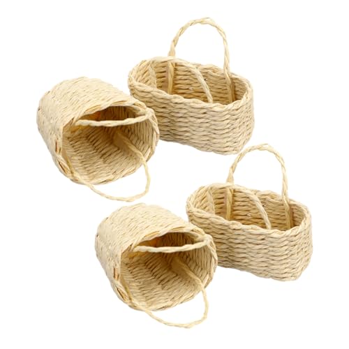 Beaupretty 4 Teiliger Gartenkorb Zum Vortäuschen – Mini Halter Für Hochzeitskörbe Und Rustikales Picknick Imitat Mit Handgewebten Griffen Puppenhaus Behälter Kleine Requisiten Dekoration von Beaupretty